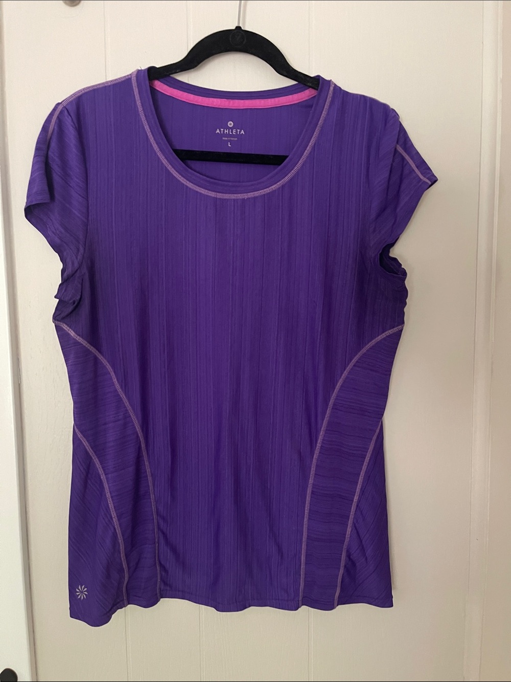 Athleta Purple Short-Sleeve Active Tee with Contrast Stitching